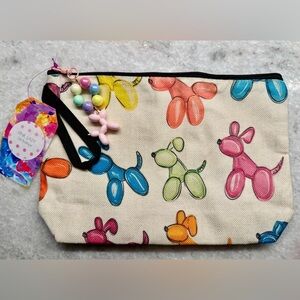 New Colorful Balloon Dog Makeup Tech Pencil Zippered Bag Pouch w/ Charm - 10.5”